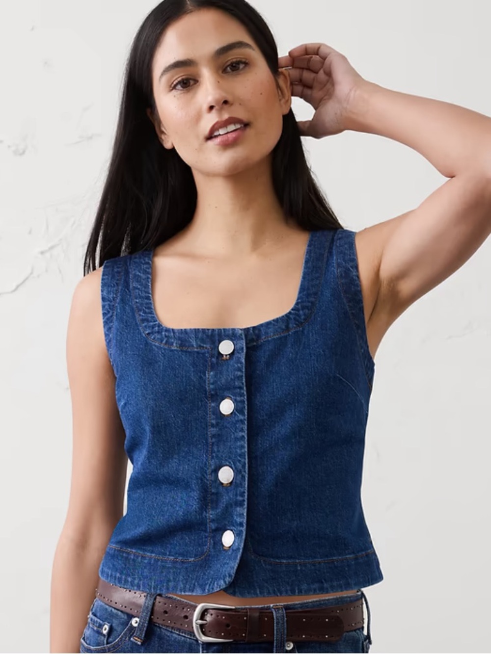 Banana Republic Dark Blue Denim Button-Front Women's vest
